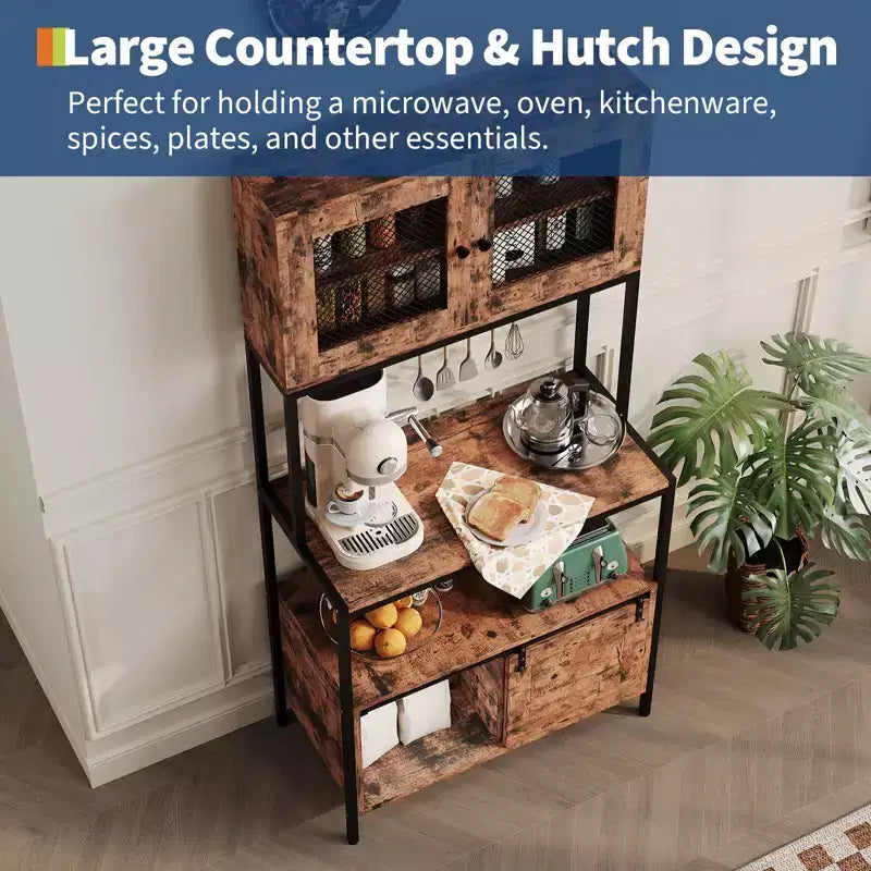 Scaffale da Cucina a 5 Livelli con Credenza e Stazione di Ricarica, Porta Microonde Industriale da 160 cm, Scaffale Multifunzione Indipendente