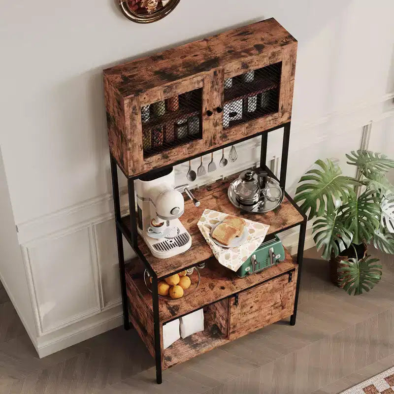 Scaffale da Cucina a 5 Livelli con Credenza e Stazione di Ricarica, Porta Microonde Industriale da 160 cm, Scaffale Multifunzione Indipendente