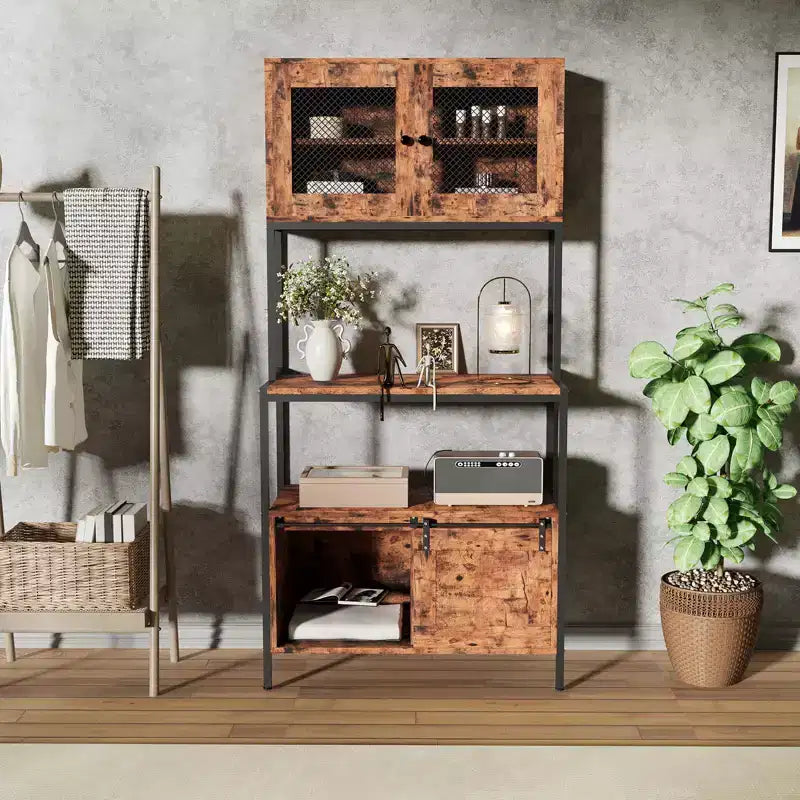 Scaffale da Cucina a 5 Livelli con Credenza e Stazione di Ricarica, Porta Microonde Industriale da 160 cm, Scaffale Multifunzione Indipendente