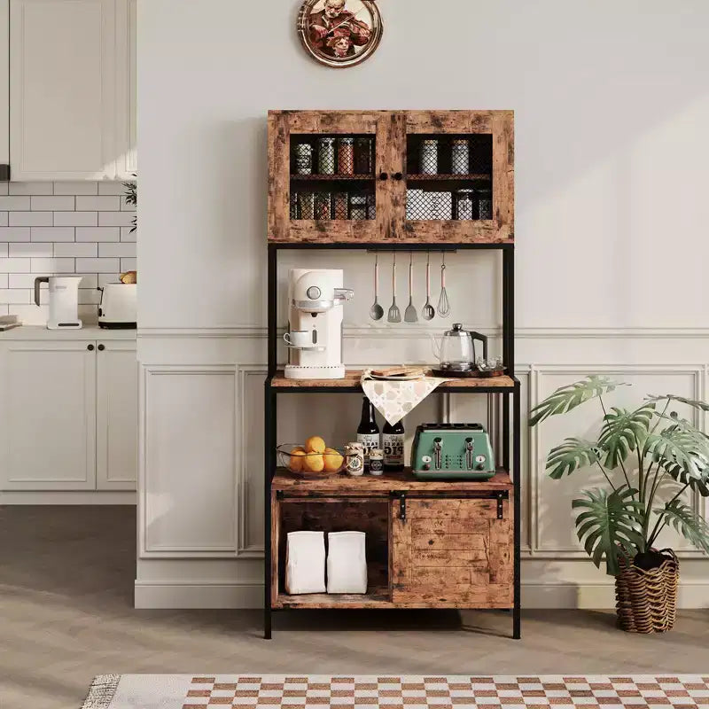 Scaffale da Cucina a 5 Livelli con Credenza e Stazione di Ricarica, Porta Microonde Industriale da 160 cm, Scaffale Multifunzione Indipendente