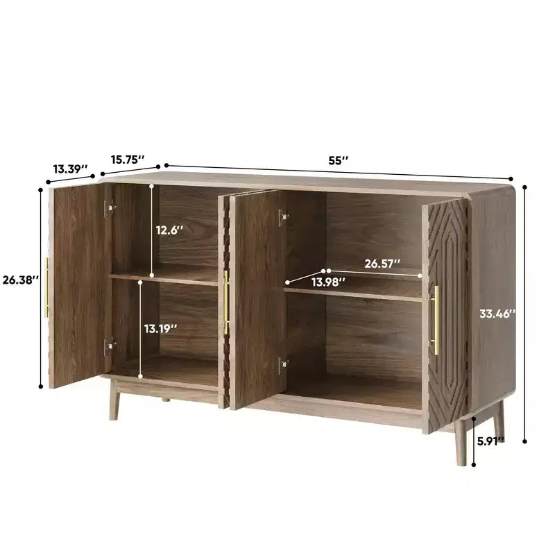 Credenza a 4 ante Noce con spazio contenitivo per sala da pranzo o soggiorno