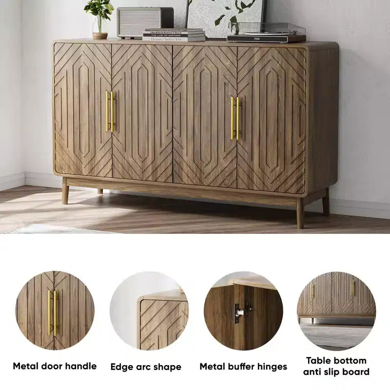 Credenza a 4 ante Noce con spazio contenitivo per sala da pranzo o soggiorno