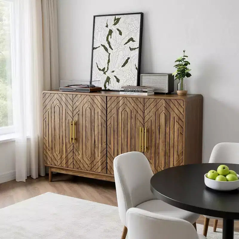 Credenza a 4 ante Noce con spazio contenitivo per sala da pranzo o soggiorno