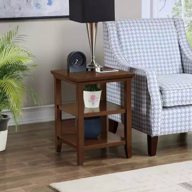 HomeStock Belmont End Table with Two Storage Shelves, Sleek Minimalist Rubberwood Accent Table for Living Room Display and Organization