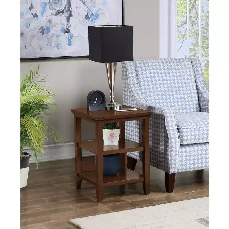 Tavolino con due ripiani, elegante tavolino accentato minimalista in legno di Hevea per esposizione e organizzazione del soggiorno