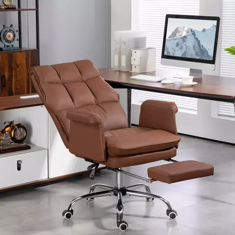 Sedia da Ufficio Direzionale, Sedia da Scrivania Ergonomica con Poggiapiedi Pieghevole, Sedia Girevole Imbottita per Ufficio, Studio, Marrone