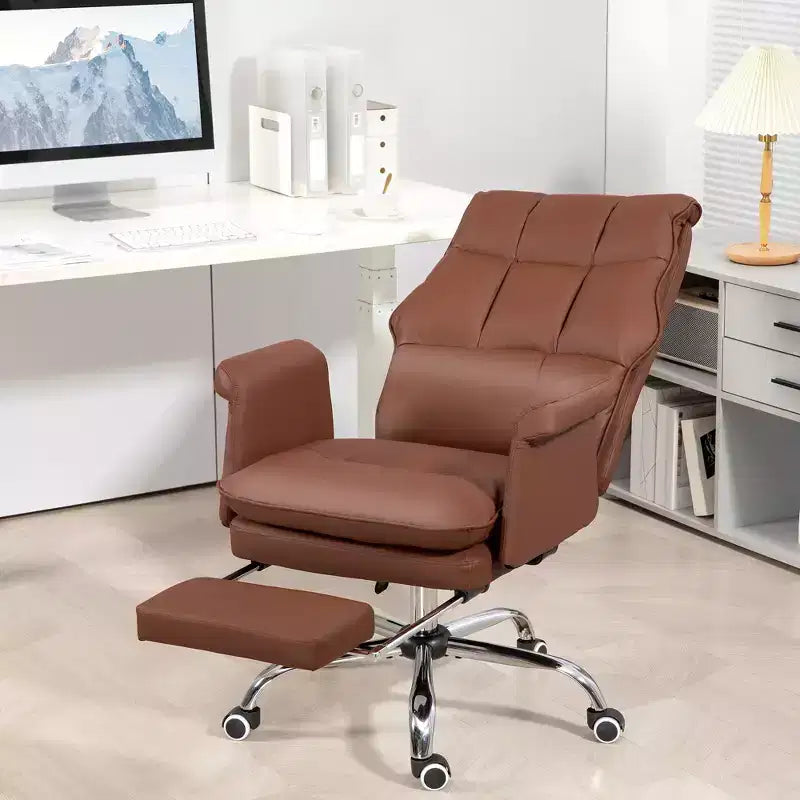 Sedia da Ufficio Direzionale, Sedia da Scrivania Ergonomica con Poggiapiedi Pieghevole, Sedia Girevole Imbottita per Ufficio, Studio, Marrone