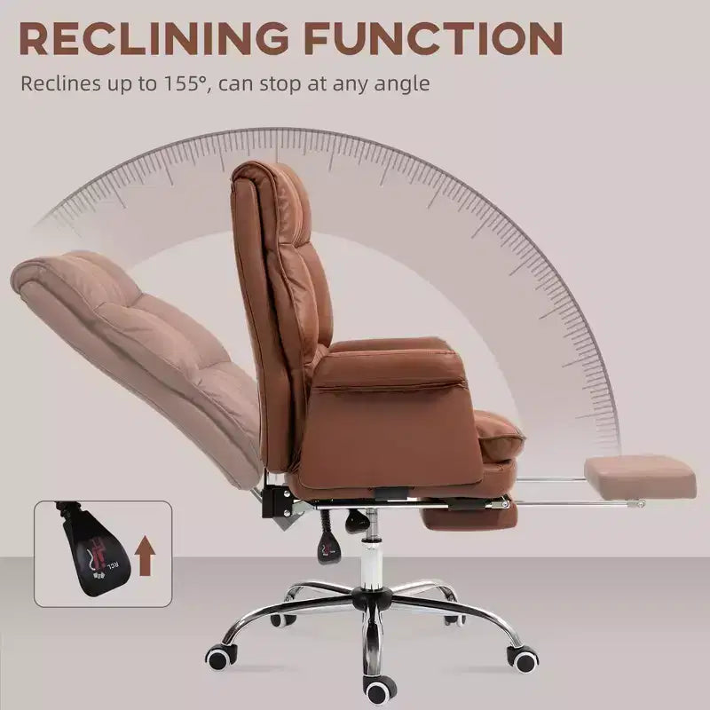 Sedia da Ufficio Direzionale, Sedia da Scrivania Ergonomica con Poggiapiedi Pieghevole, Sedia Girevole Imbottita per Ufficio, Studio, Marrone