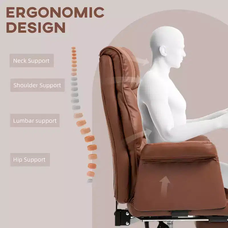 Sedia da Ufficio Direzionale, Sedia da Scrivania Ergonomica con Poggiapiedi Pieghevole, Sedia Girevole Imbottita per Ufficio, Studio, Marrone