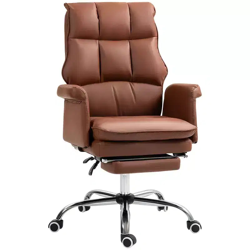 Sedia da Ufficio Direzionale, Sedia da Scrivania Ergonomica con Poggiapiedi Pieghevole, Sedia Girevole Imbottita per Ufficio, Studio, Marrone