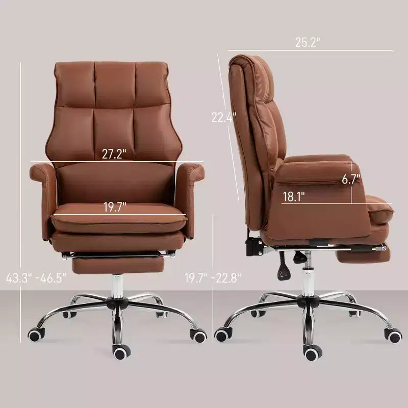 Sedia da Ufficio Direzionale, Sedia da Scrivania Ergonomica con Poggiapiedi Pieghevole, Sedia Girevole Imbottita per Ufficio, Studio, Marrone