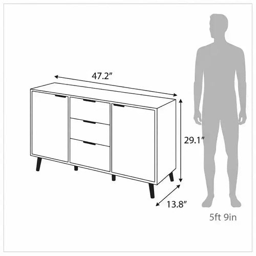 Credenza/mobile buffet moderno da 47,2" con vani portaoggetti e 3 cassetti, in rovere.