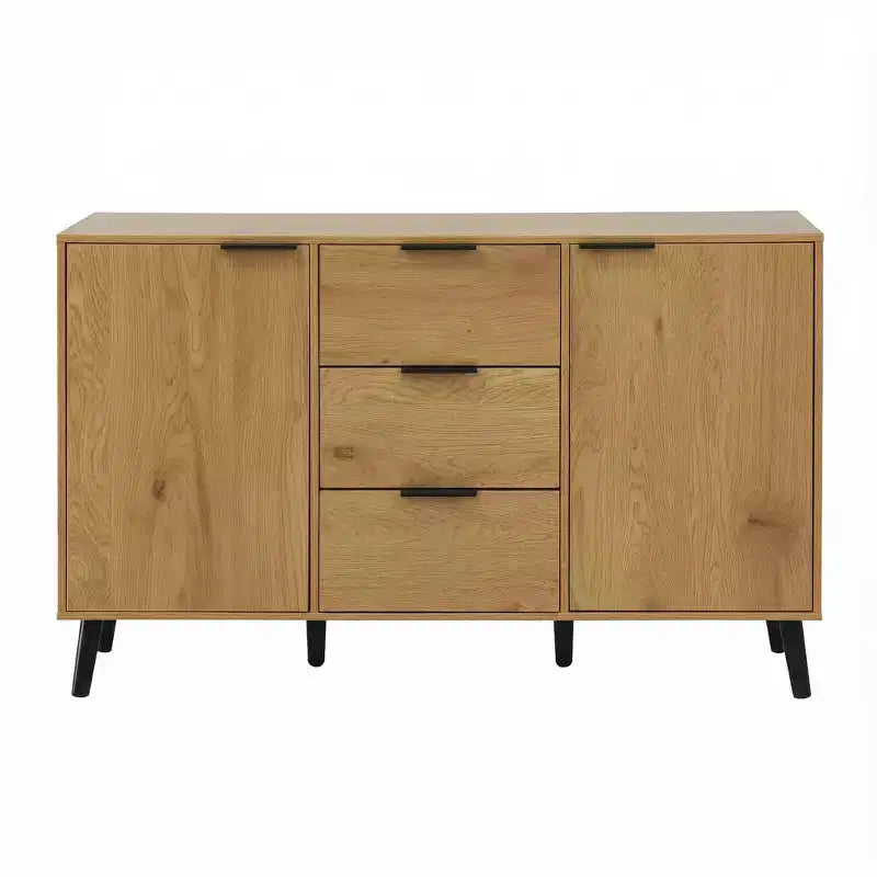 Credenza/mobile buffet moderno da 47,2" con vani portaoggetti e 3 cassetti, in rovere.
