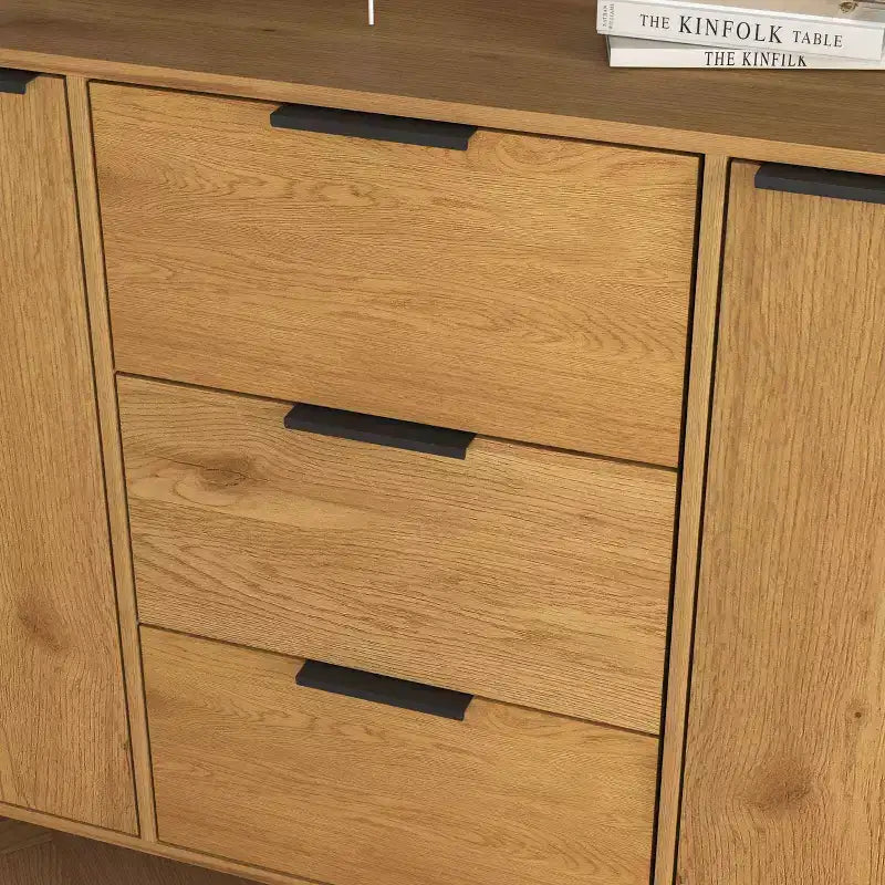 Credenza/mobile buffet moderno da 47,2" con vani portaoggetti e 3 cassetti, in rovere.