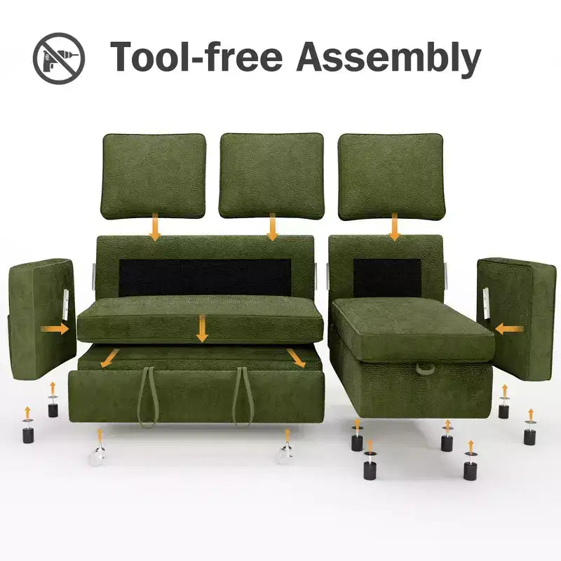 Divano Letto Trasformabile 2 in 1 con Chaise Longue Reversibile con Contenitore