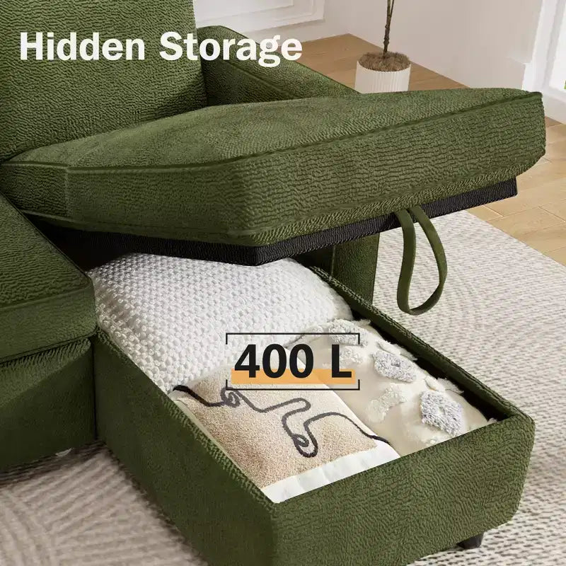 Divano Letto Trasformabile 2 in 1 con Chaise Longue Reversibile con Contenitore