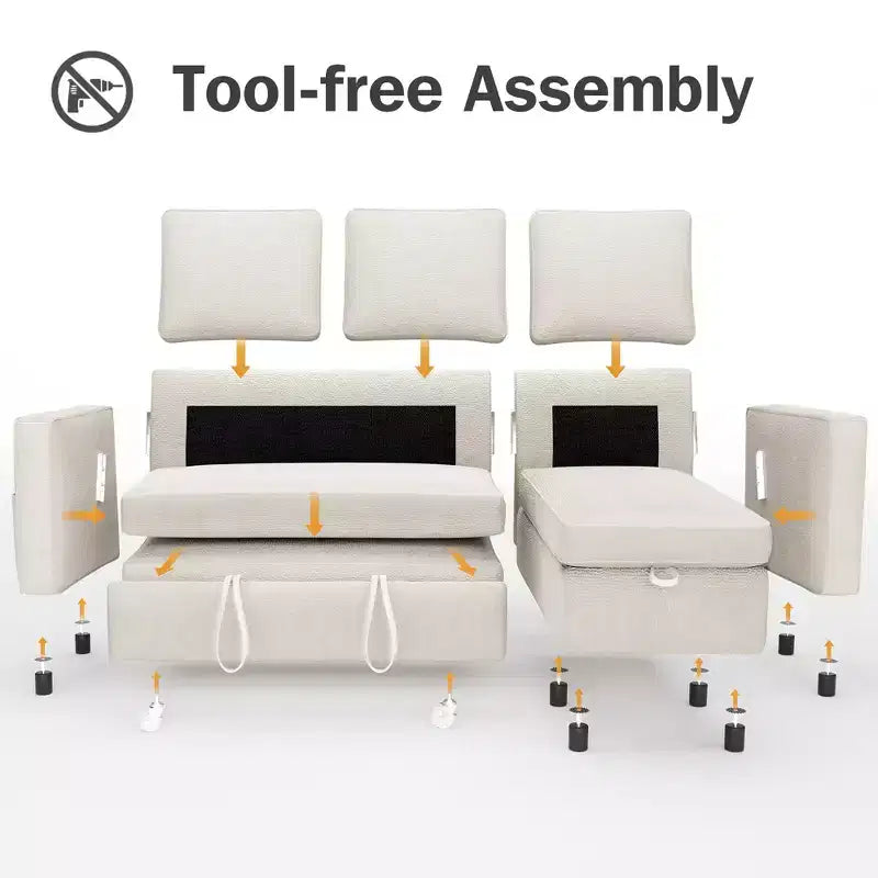 Divano Letto Trasformabile 2 in 1 con Chaise Longue Reversibile con Contenitore