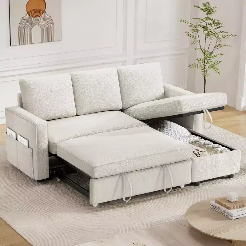Divano Letto Trasformabile 2 in 1 con Chaise Longue Reversibile con Contenitore
