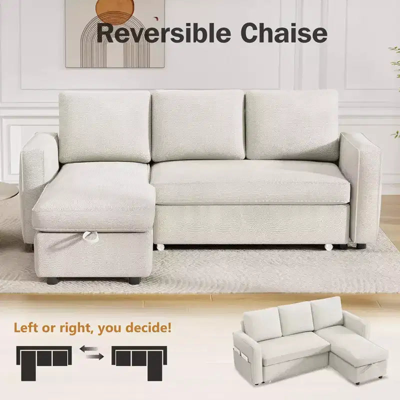 Divano Letto Trasformabile 2 in 1 con Chaise Longue Reversibile con Contenitore