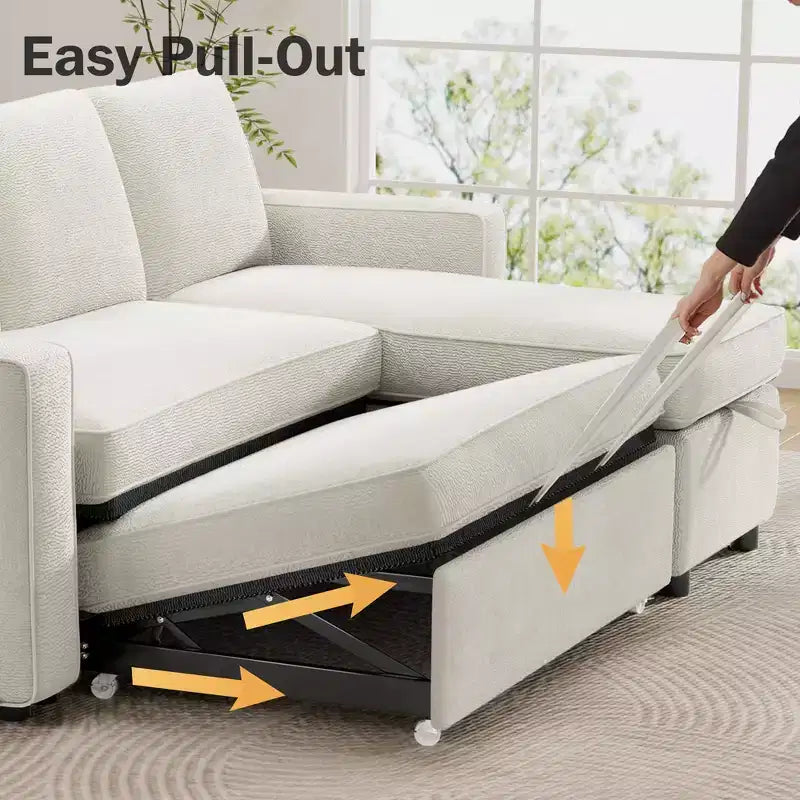 Divano Letto Trasformabile 2 in 1 con Chaise Longue Reversibile con Contenitore