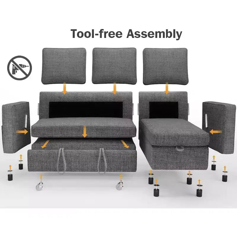 Divano Letto Trasformabile 2 in 1 con Chaise Longue Reversibile con Contenitore