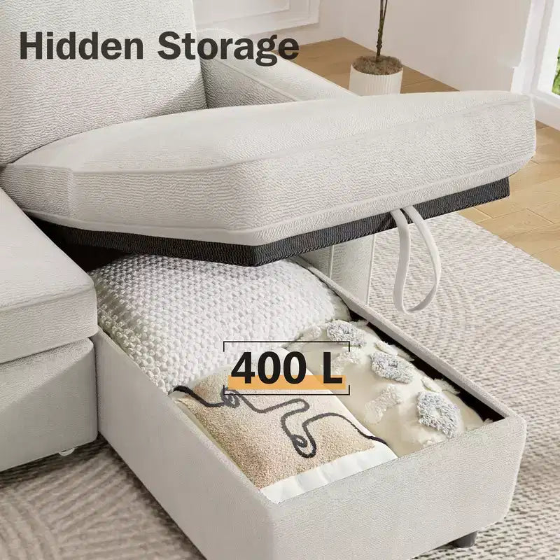 Divano Letto Trasformabile 2 in 1 con Chaise Longue Reversibile con Contenitore