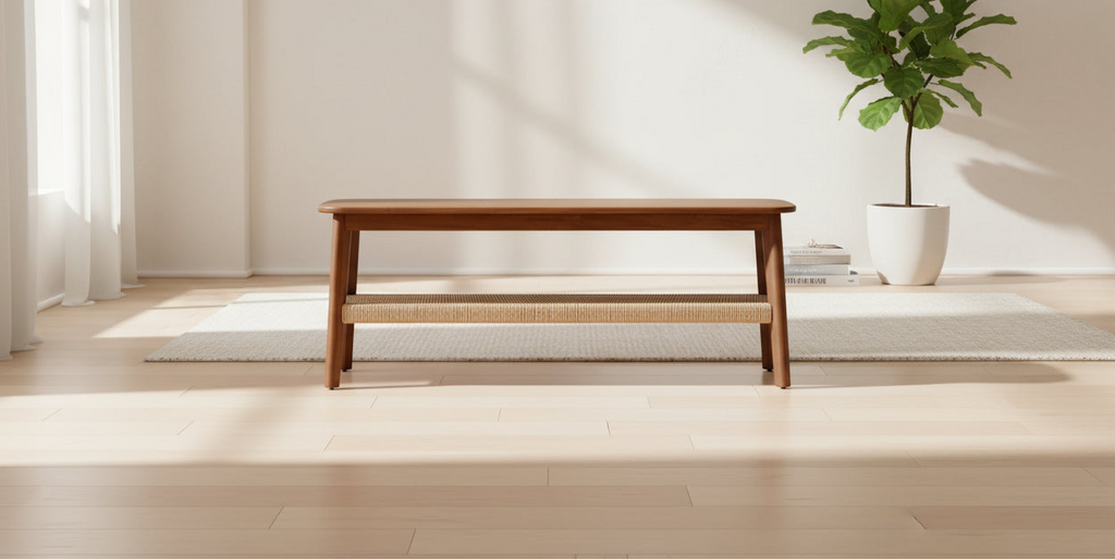 Panca contenitore in legno di acacia da 122 cm, color castagno