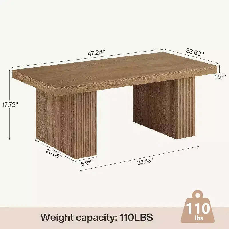 Tavolino da caffè rustico, Tavolino rettangolare da 120 cm con base spessa per soggiorno, appartamento, aree di ricevimento