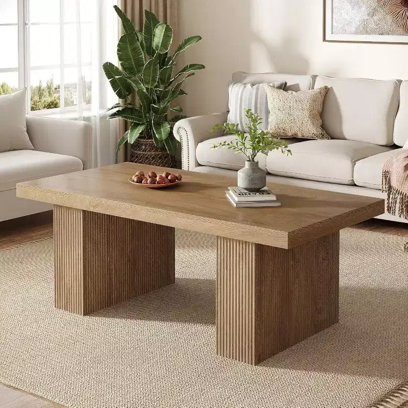 Tavolino da caffè rustico, Tavolino rettangolare da 120 cm con base spessa per soggiorno, appartamento, aree di ricevimento