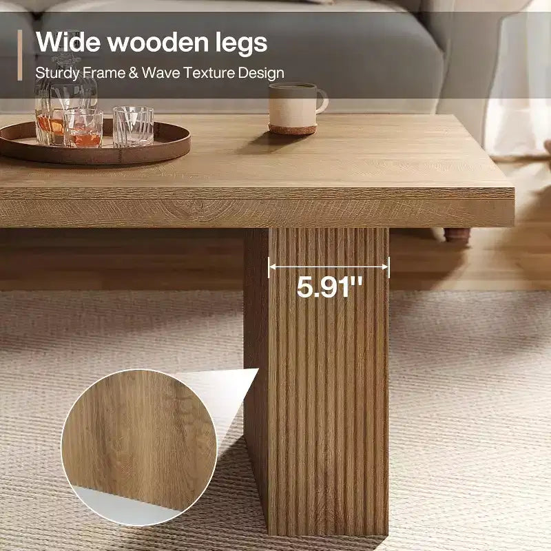 Tavolino da caffè rustico, Tavolino rettangolare da 120 cm con base spessa per soggiorno, appartamento, aree di ricevimento