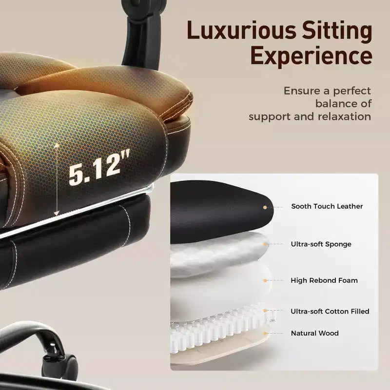 Sedia da ufficio direzionale ergonomica grande e alta girevole con poggiapiedi e funzione reclinabile, nera