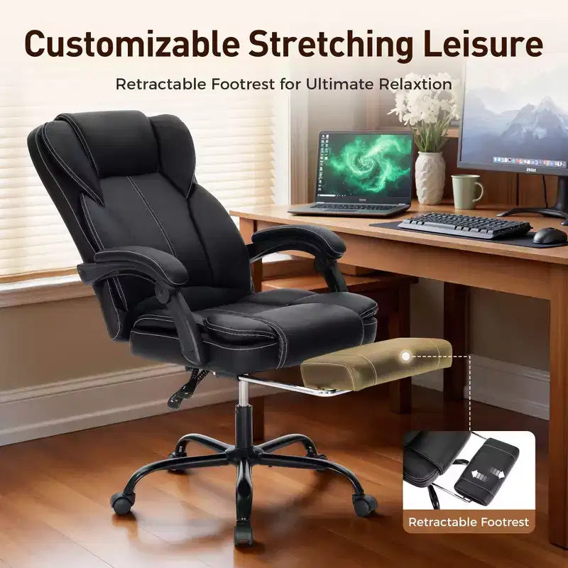 Sedia da ufficio direzionale ergonomica grande e alta girevole con poggiapiedi e funzione reclinabile, nera