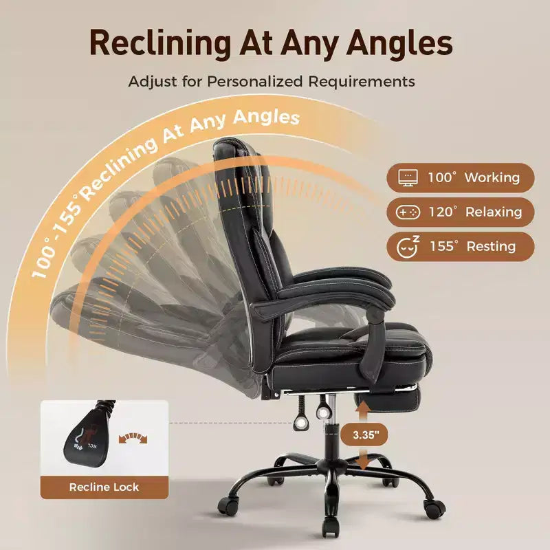 Sedia da ufficio direzionale ergonomica grande e alta girevole con poggiapiedi e funzione reclinabile, nera