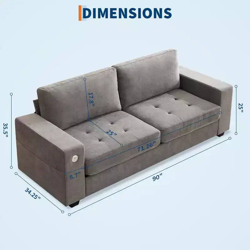 Divano moderno a 2 posti, rivestimento in ciniglia con seduta extra larga e profonda, porta di ricarica USB/Type-C e tasca laterale, cuscino di media rigidità