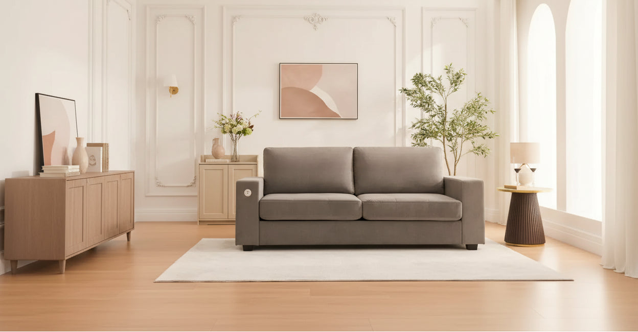 90 Modern Sofa 2-Seater Couches, Chenille Sofas with Extra Large Seat Width & Depth,USB/Type-C Charging Port & Side Pocket, Medium Firm Sofa Cushion