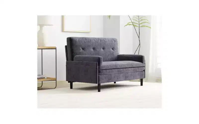 Divano letto futon, divano estraibile trasformabile, convertibile con schienale regolabile, rivestito in tessuto velluto a 2 posti per soggiorno, camera da letto - Grigio