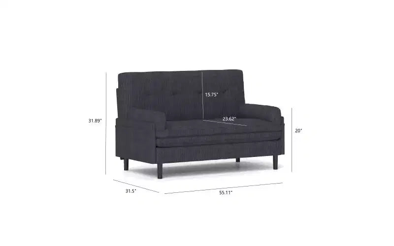Divano letto futon, divano estraibile trasformabile, convertibile con schienale regolabile, rivestito in tessuto velluto a 2 posti per soggiorno, camera da letto - Grigio
