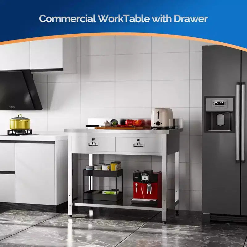 Tavolo da Lavoro e Preparazione in Acciaio Inox 42'' x 26'' con Cassetto per Cucina Ristorante