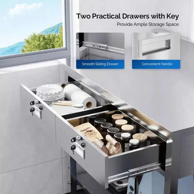 Tavolo da Lavoro e Preparazione in Acciaio Inox 42'' x 26'' con Cassetto per Cucina Ristorante