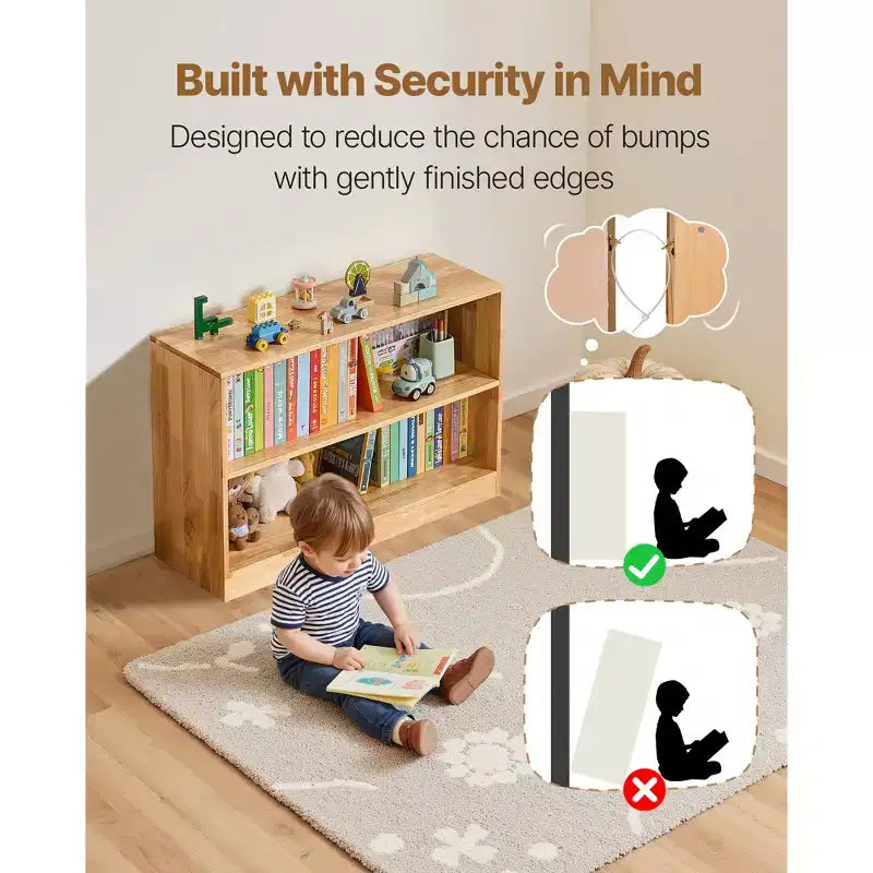 Scaffale Montessori, Organizzatore portagiochi larghezza 90 cm, Mobile contenitore espositivo per bambini a 2 livelli, Arredamento per asili nido, Scaffale per bambini per cameretta, Marrone