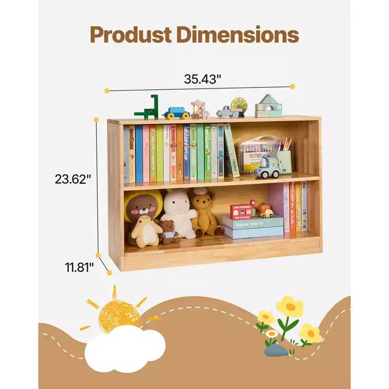 Scaffale Montessori, Organizzatore portagiochi larghezza 90 cm, Mobile contenitore espositivo per bambini a 2 livelli, Arredamento per asili nido, Scaffale per bambini per cameretta, Marrone