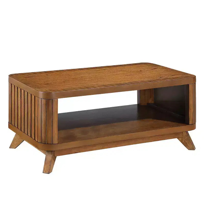Tavolino da caffè rettangolare in legno massello da 105 cm con ripiano aperto, per soggiorno, facile da montare, noce