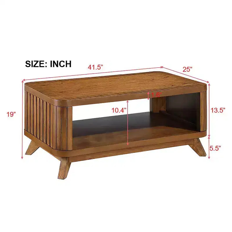 Tavolino da caffè rettangolare in legno massello da 105 cm con ripiano aperto, per soggiorno, facile da montare, noce