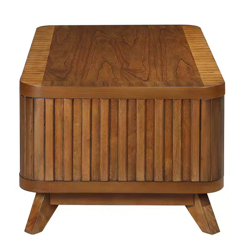 Tavolino da caffè rettangolare in legno massello da 105 cm con ripiano aperto, per soggiorno, facile da montare, noce