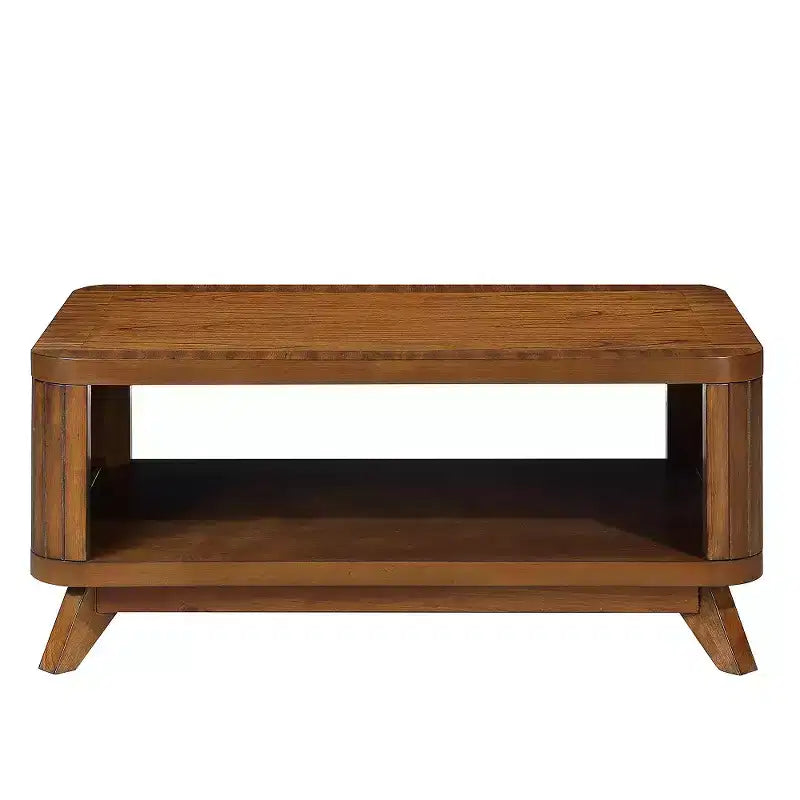 Tavolino da caffè rettangolare in legno massello da 105 cm con ripiano aperto, per soggiorno, facile da montare, noce