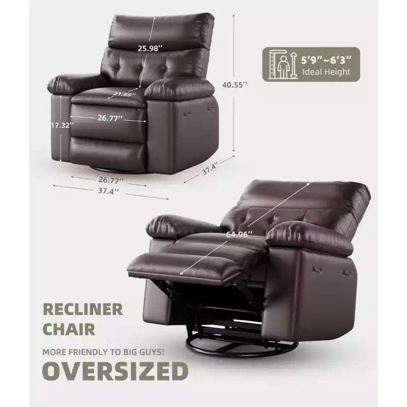 Poltrona reclinabile elettrica 360 con funzione girevole e dondolo, calore e massaggio, in pelle PU (imbottitura in spugna 1,5 volte per soggiorno)