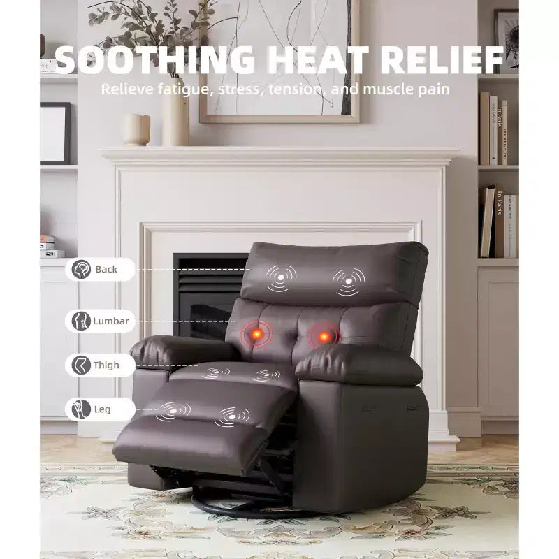 Poltrona reclinabile elettrica 360 con funzione girevole e dondolo, calore e massaggio, in pelle PU (imbottitura in spugna 1,5 volte per soggiorno)