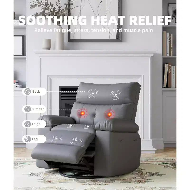 Poltrona reclinabile elettrica 360 con funzione girevole e dondolo, calore e massaggio, in pelle PU (imbottitura in spugna 1,5 volte per soggiorno)