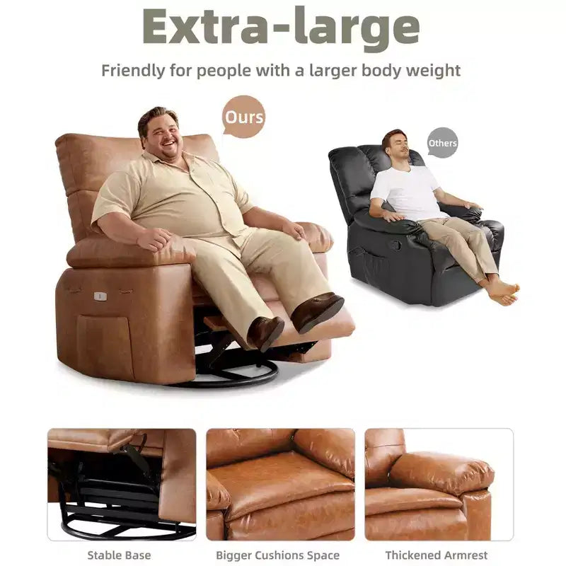 Poltrona reclinabile elettrica 360 con funzione girevole e dondolo, calore e massaggio, in pelle PU (imbottitura in spugna 1,5 volte per soggiorno)