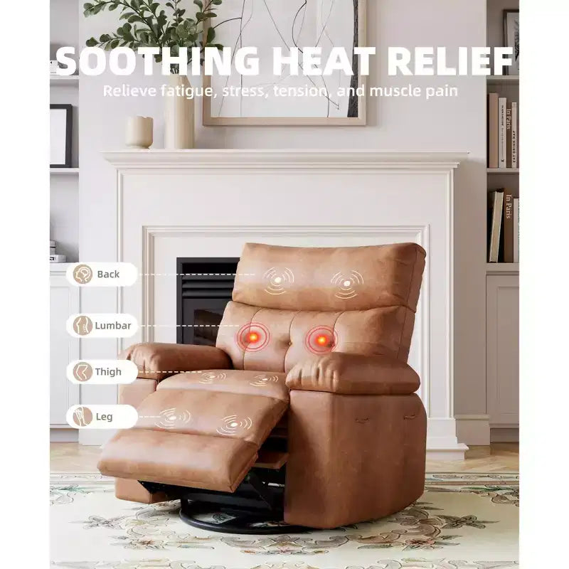 Poltrona reclinabile elettrica 360 con funzione girevole e dondolo, calore e massaggio, in pelle PU (imbottitura in spugna 1,5 volte per soggiorno)